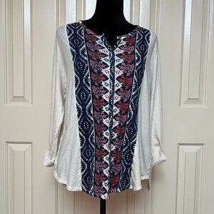 Lucky Brand Cream Roll Sleeve Button Up Top Size XL